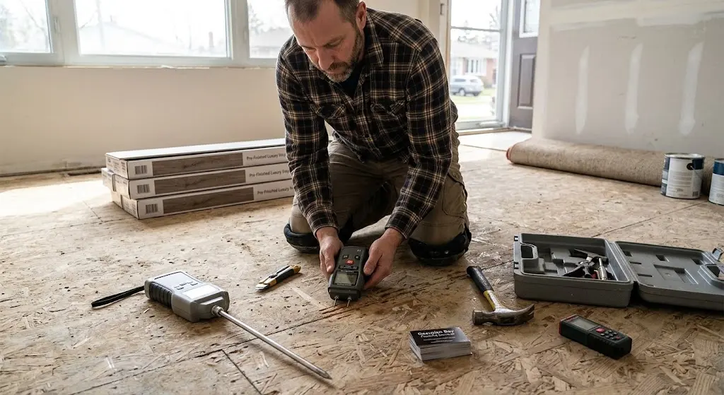 flooring installer moisture testing subfloor before hardwood installation Boulder CO.